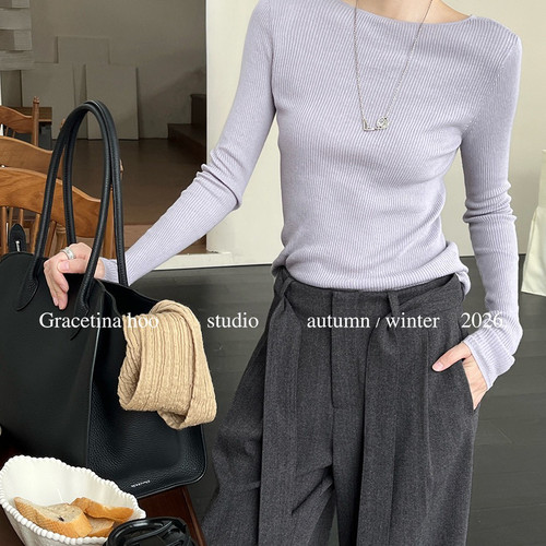 GRACETINA HOO-秋正反两穿100棉法式细坑条简约通勤打底衫ZA6338