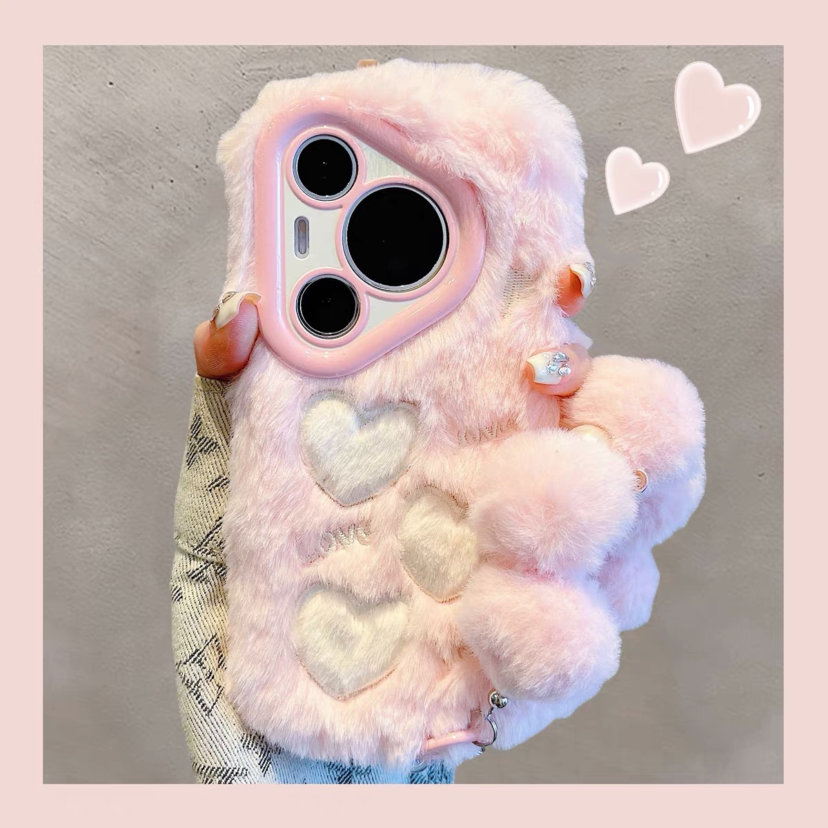 秋冬季日韩风小爱心毛绒女power适用华为magic8pro/7/6/play10/9/8手机壳50畅玩x60i/x70荣耀500/400/300/200