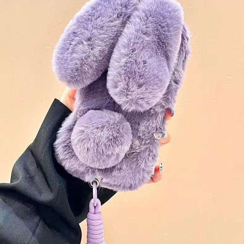 秋冬天毛绒温柔紫色兔子Civi5/4/3手机壳适用小米17PRO/15/14/13红米k90/k80/K70毛茸茸Note15pro+/14/13c/12