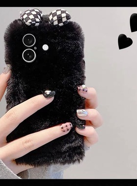 黑色耐脏秋冬款毛绒oppo a6i/a5 5g女款a3x/A2m手机壳Findx9pro/8s+/7/6格子新款OPPO Reno14pro/13/12/11/10
