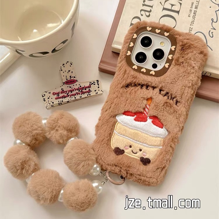 秋冬刺绣蛋糕毛绒oppo a6i女款a5a3x/A2m手机壳Findx9/8s+/7/6小红书美拉德手绳OPPO Reno14pro/13/12/11/10
