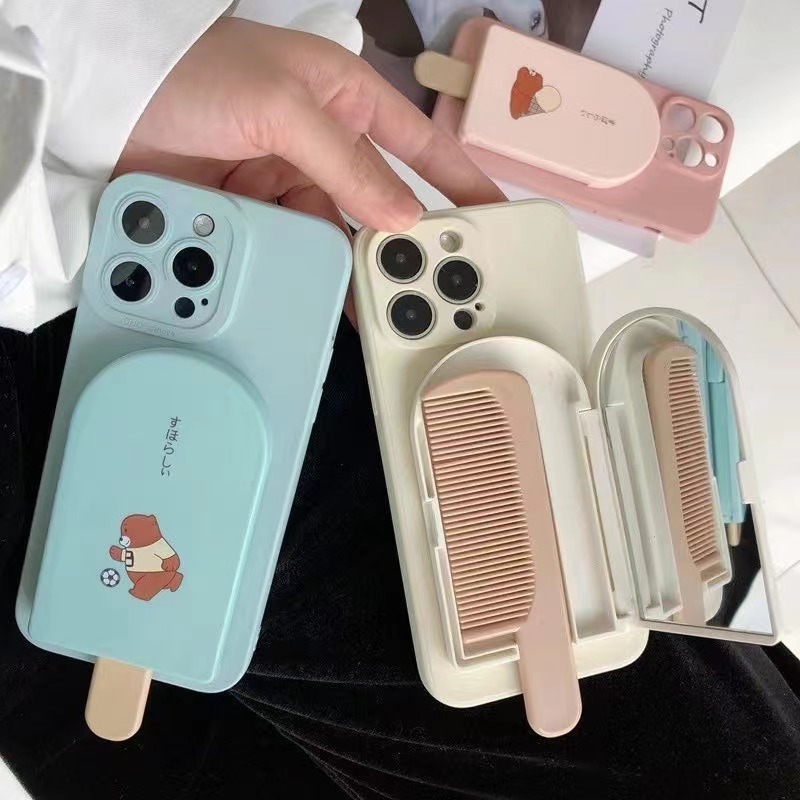 带镜子梳子小熊a56s可爱A1卡通OPPOa57a97a58x个性K11x女生K10手机壳Findx6/5/4/3/2/OPPO Reno10/9/8pro+7se