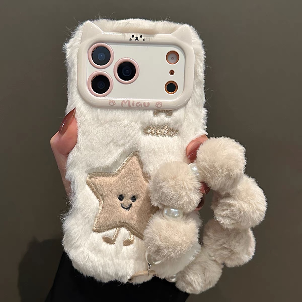 秋冬款月亮星星oppo a6i毛绒可爱带手绳新款a5/a3x/A2m手机壳Findx9pro/8s+/7/6女OPPOReno15pro/14/13/12/11