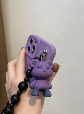 潮牌立体kaws暴力熊手链条y73s女款vivoy35m紫色IQOO13/12/11s套IQOONEO10/9s pro+/8/7/6/5手机壳iqooz9x/z8