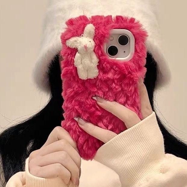 秋冬款可爱小兔子pura70毛绒绒mate60pro+适用x50i华为200荣耀100pro90/80se畅享60X手机壳x30畅玩40plus女套