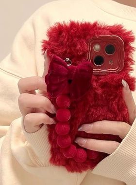秋冬结婚红色A2m蝴蝶结a1s毛绒a97本命年A3pro女k11/A58x手机壳OPPO Findx7/6/5/4/OPPO Reno12/11pro/10/9/8