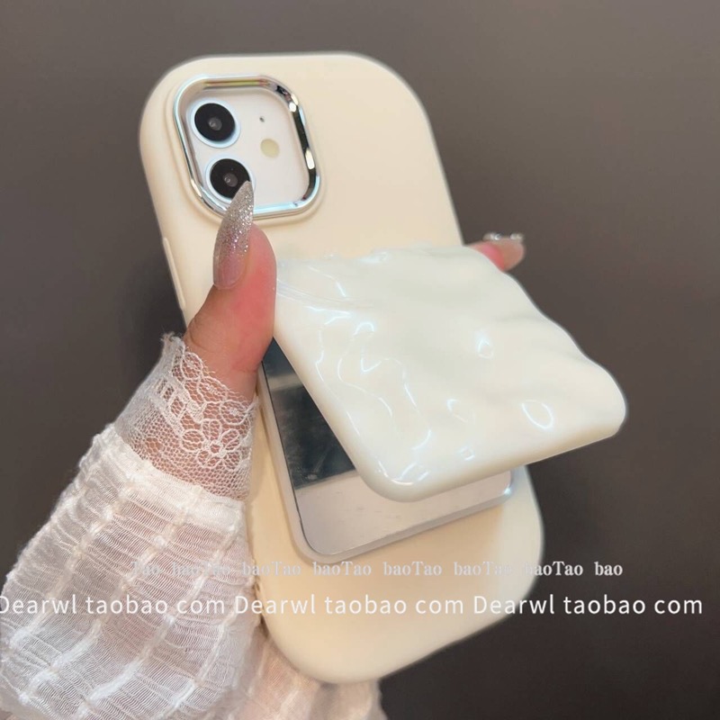 清纯白色镜子简约纯色Civi5/4pro/3手机壳适用小米15pro/14/13/12X红米k80/K60K70e女款Note14/13pro/12R/11T