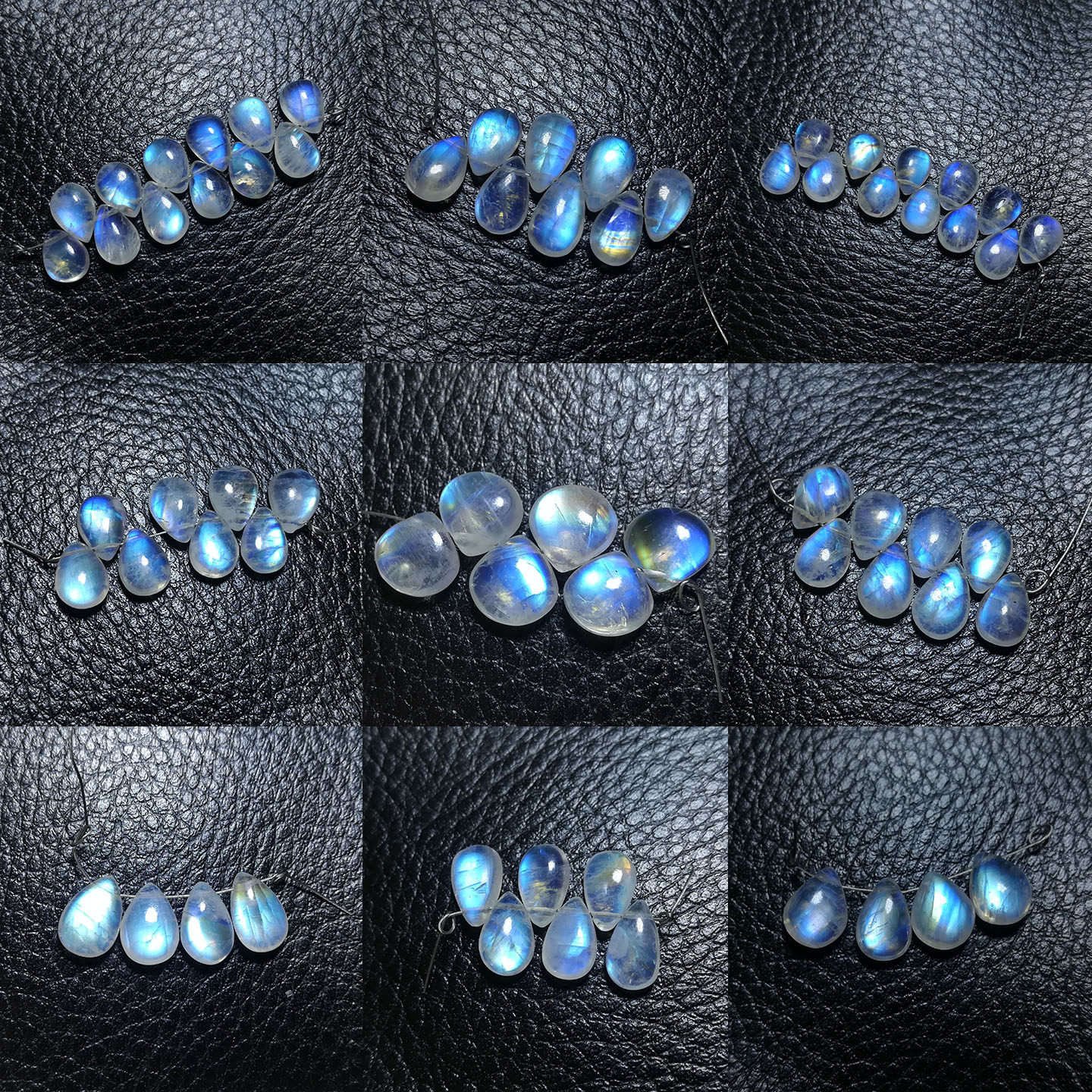 天然月光石水滴形有孔珠子