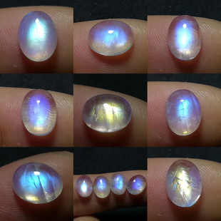 晴天石头单个 9mm无孔椭圆戒面裸石 配对天然印度月光石约7