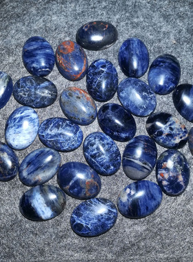 晴天石头铺天然蓝纹石无孔椭圆蛋面裸石吊坠22x30mm适合各种DIY