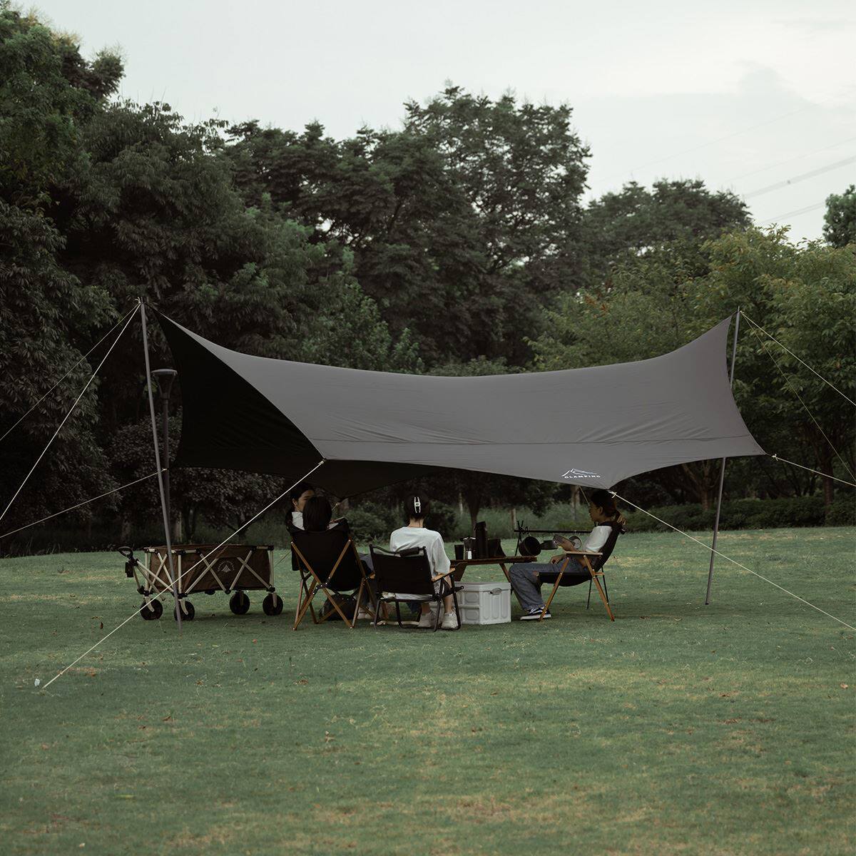 蝶形黑胶天幕帐篷户外防风黑化露营防晒黑胶涂层防雨野营网