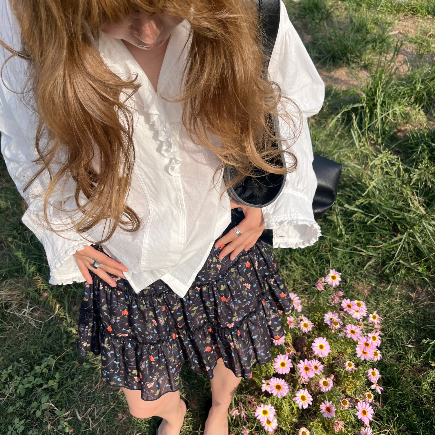 法式波点半身裙设计感碎花雪纺裙