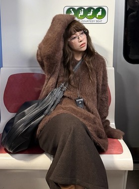 3ts 11/23 秋冬软糯厚实毛衣仿水貂绒宽松针织衫慵懒长毛拉绒上衣