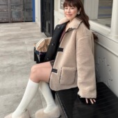 3ts秋冬环保羊羔毛外套高级感名媛小香风毛毛外套仿皮草