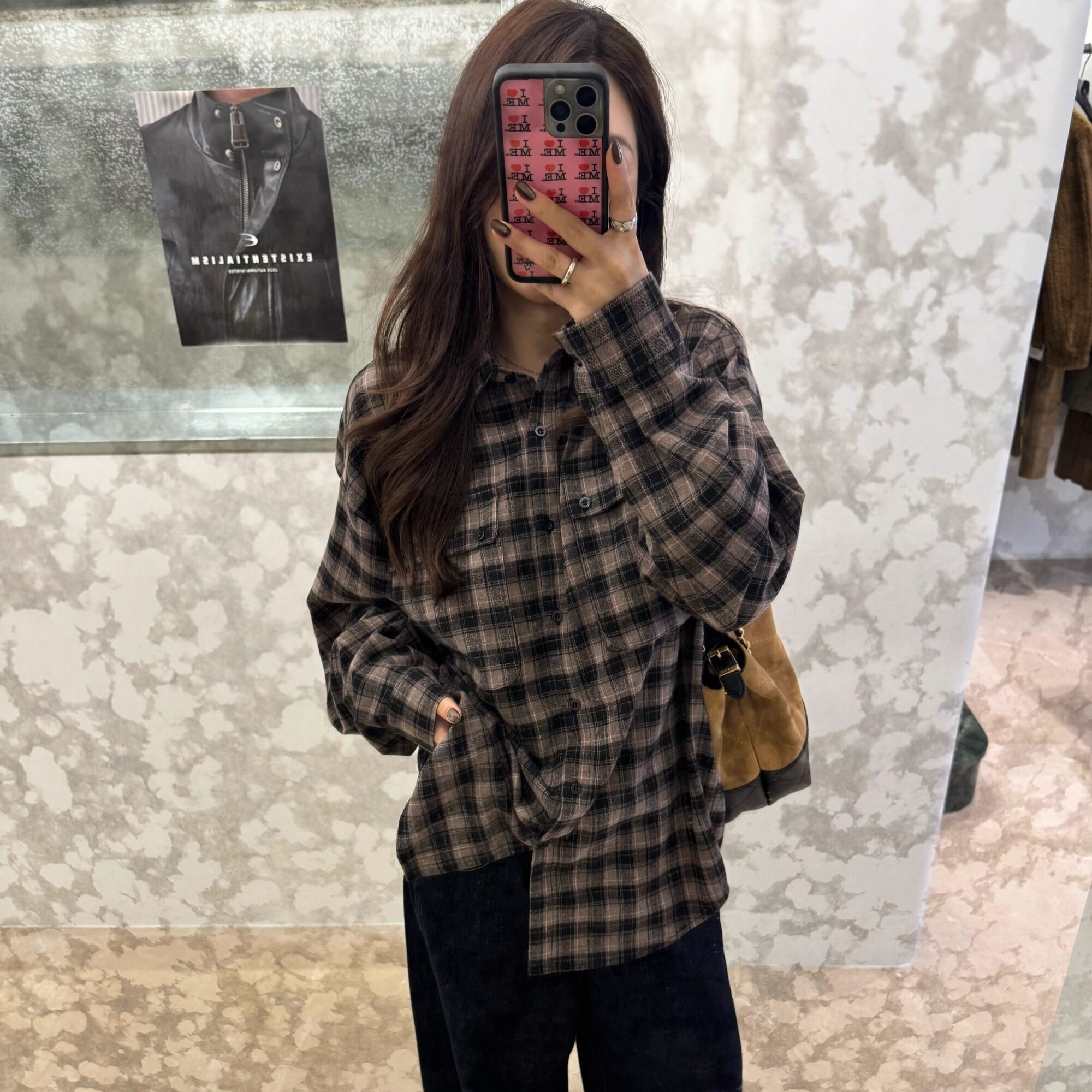 复古纯棉格纹衬衫设计感