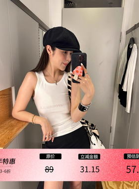 3ts美式甜辣复古灰色印花字母背心内搭无袖吊带上衣女