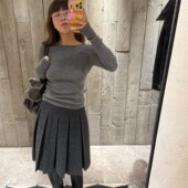 3ts秋冬羊毛灰色毛呢半身裙miu系a字裙格雷系百褶裙短裙