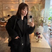 3ts小香风外套2024年秋冬宽松粗花呢高级感西装 上衣