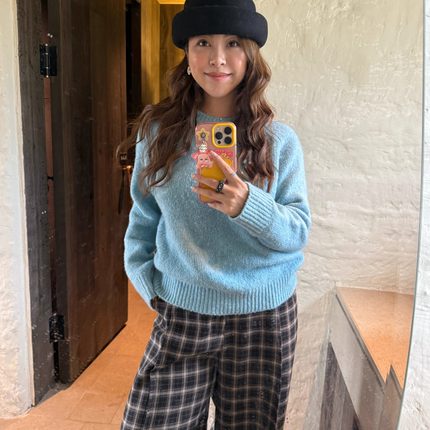 3ts秋冬蓝色长袖针织衫百搭糖果色套头休闲打底毛衣