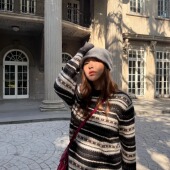 3ts 秋冬羊毛混纺复古花纹费尔岛提花春秋针织毛衣软糯慵懒