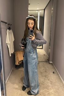 重磅 风休闲牛仔背背裤 3ts慵懒风背带裤 宽松工装 直筒裤 美式