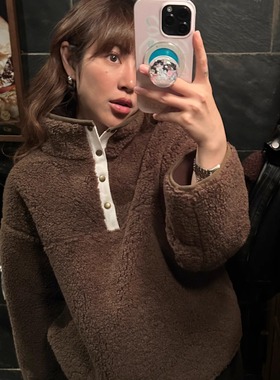 3ts高级感毛毛卫衣女秋冬宽松慵懒风摇粒绒毛绒绒外套