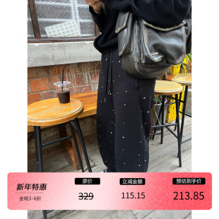 高腰直筒裤 3ts春季 ins休闲裤 子显瘦阔腿裤 设计感钻石裤