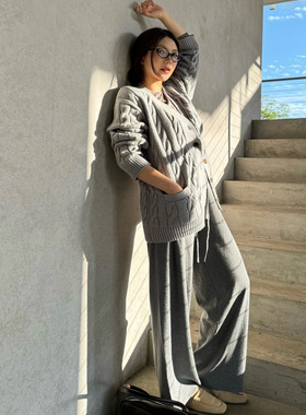 3ts秋冬麻花针织衫粗针高级感毛衣开衫叠穿修身针织外套