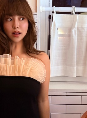 3ts重工层层花瓣生日抹胸裙显瘦薄纱花边千金感连衣裙