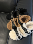 3ts毛毛鞋 外穿100毛皮毛一体一字带平底凉鞋