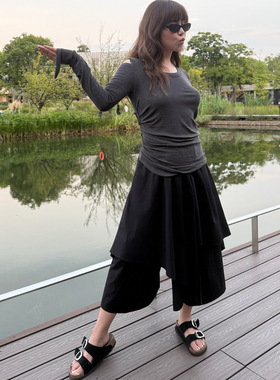 3ts不规则裙裤遮胯显瘦半身裙多裙摆设计感中性a字裙子