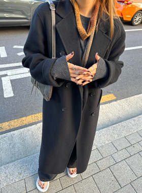 3ts【折扣】秋冬10o%羊毛双面呢子大衣白色赫本风过膝毛呢外套女