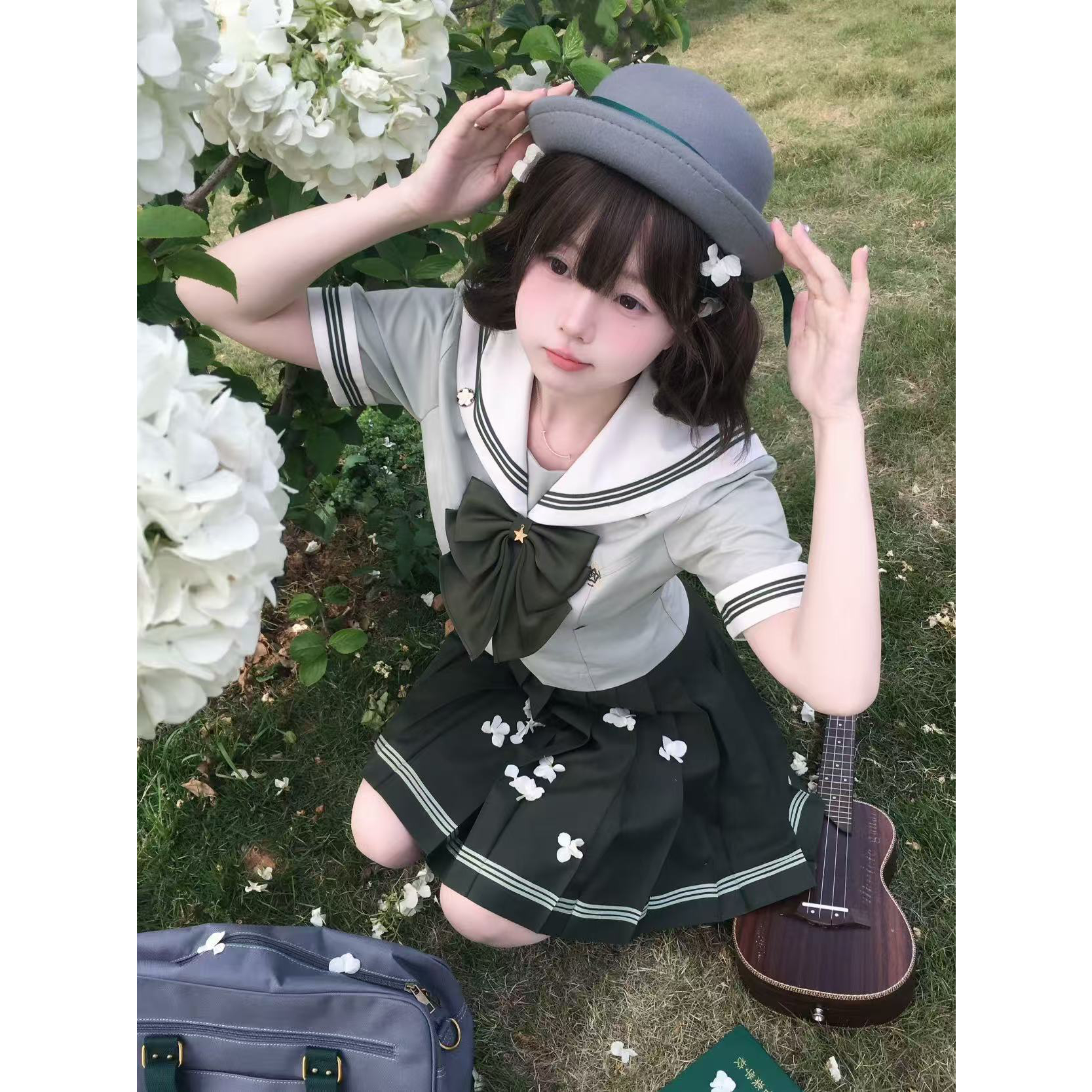 Mew现货 日系jk制服套装夏季新款学院风海军领百褶裙两件抚蝶女子