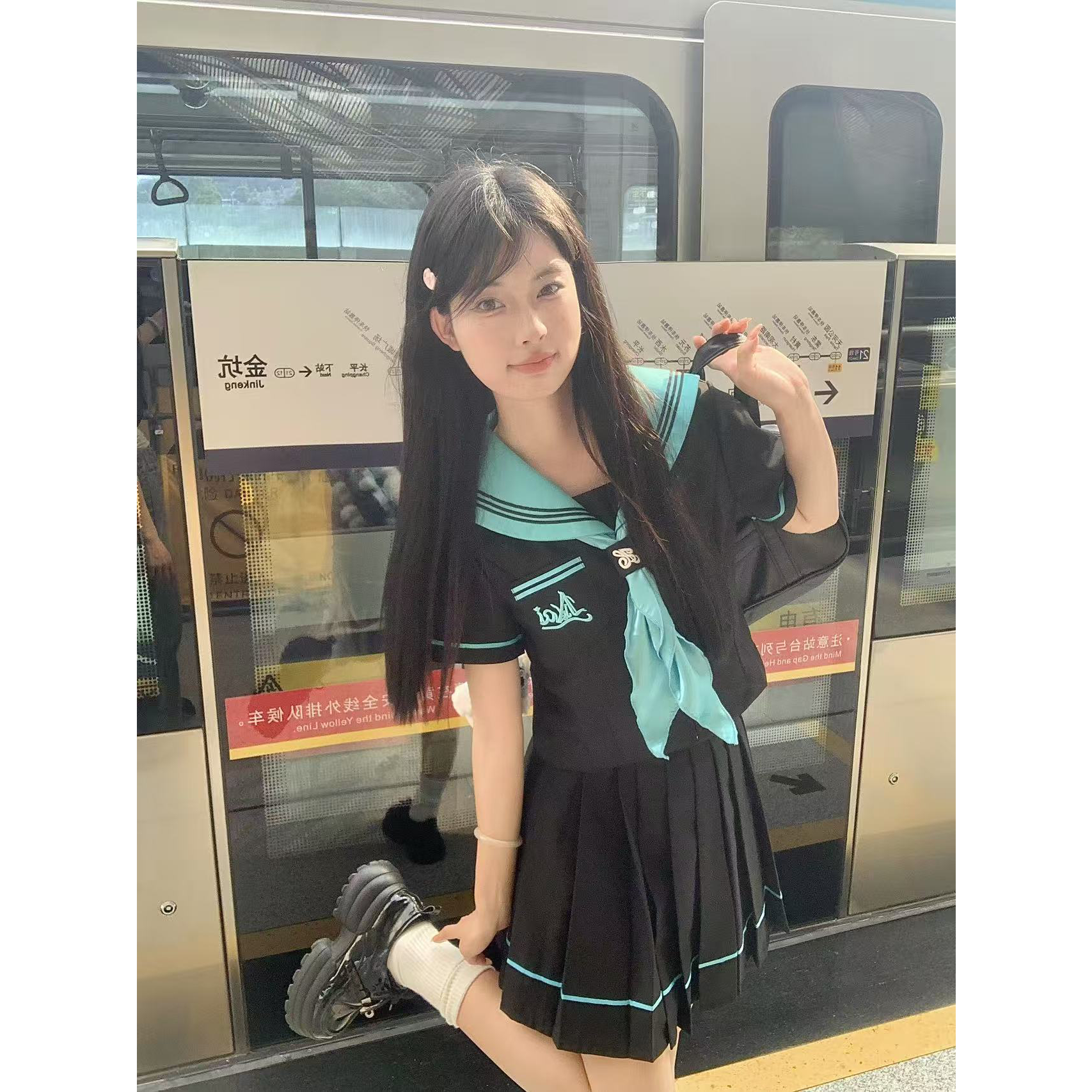 Mew实拍现货 初音绿满襟JK水手服原创正版制服校服裙套装高中系校