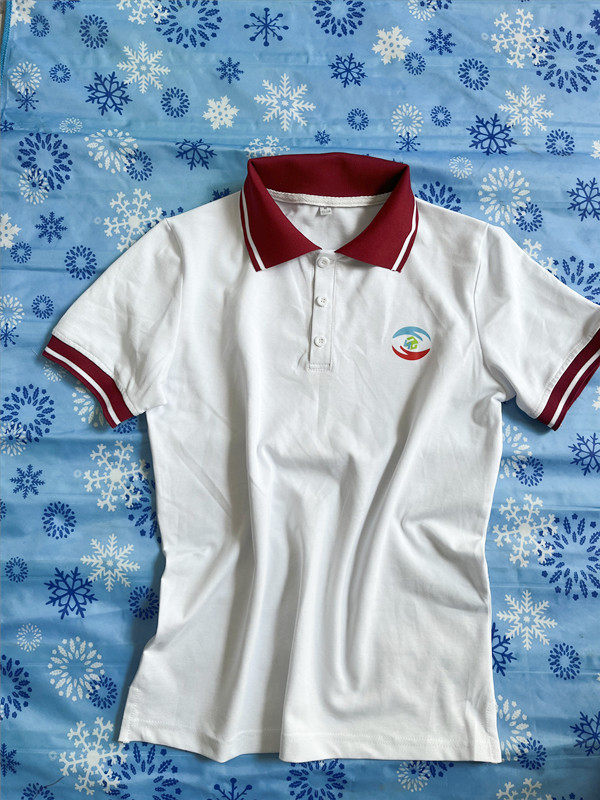 可定制中小学生校服  白色网眼棉酒红领子半袖 黄冈夏季校服 班服
