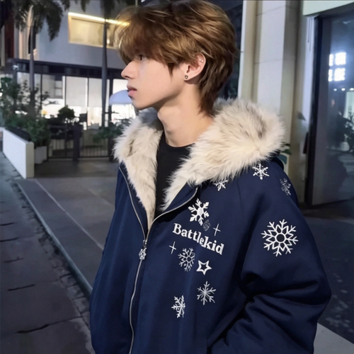 美式连帽座山雕棉衣保暖情侣棉服