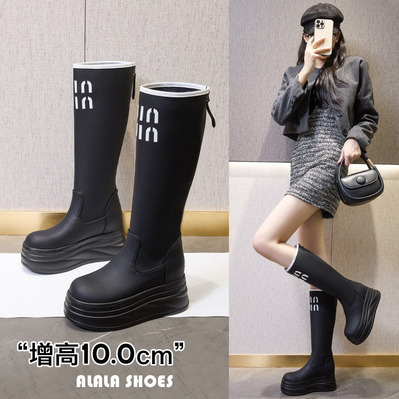 爆款长厚底筒靴女2025秋冬年新款洋气骑士靴加绒白色春秋高筒靴子,女鞋,骑士靴,淘宝优惠券,粉丝福利购,淘宝优惠卷