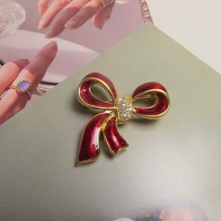 Jessie net红色珐琅蝴蝶结胸针 维琴察 复古甜艳