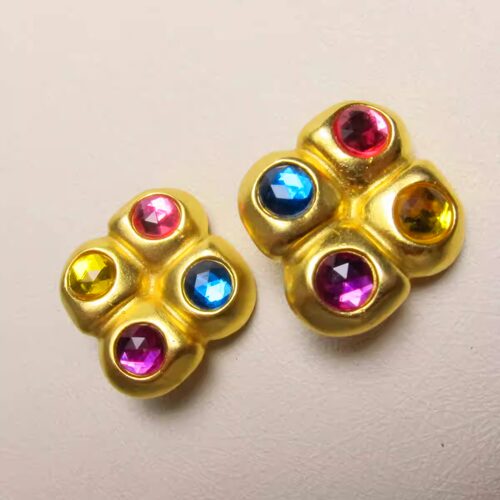【BEN-AMUN】鎏金四色宝石四叶花耳夹~Jessie的维琴察 中古