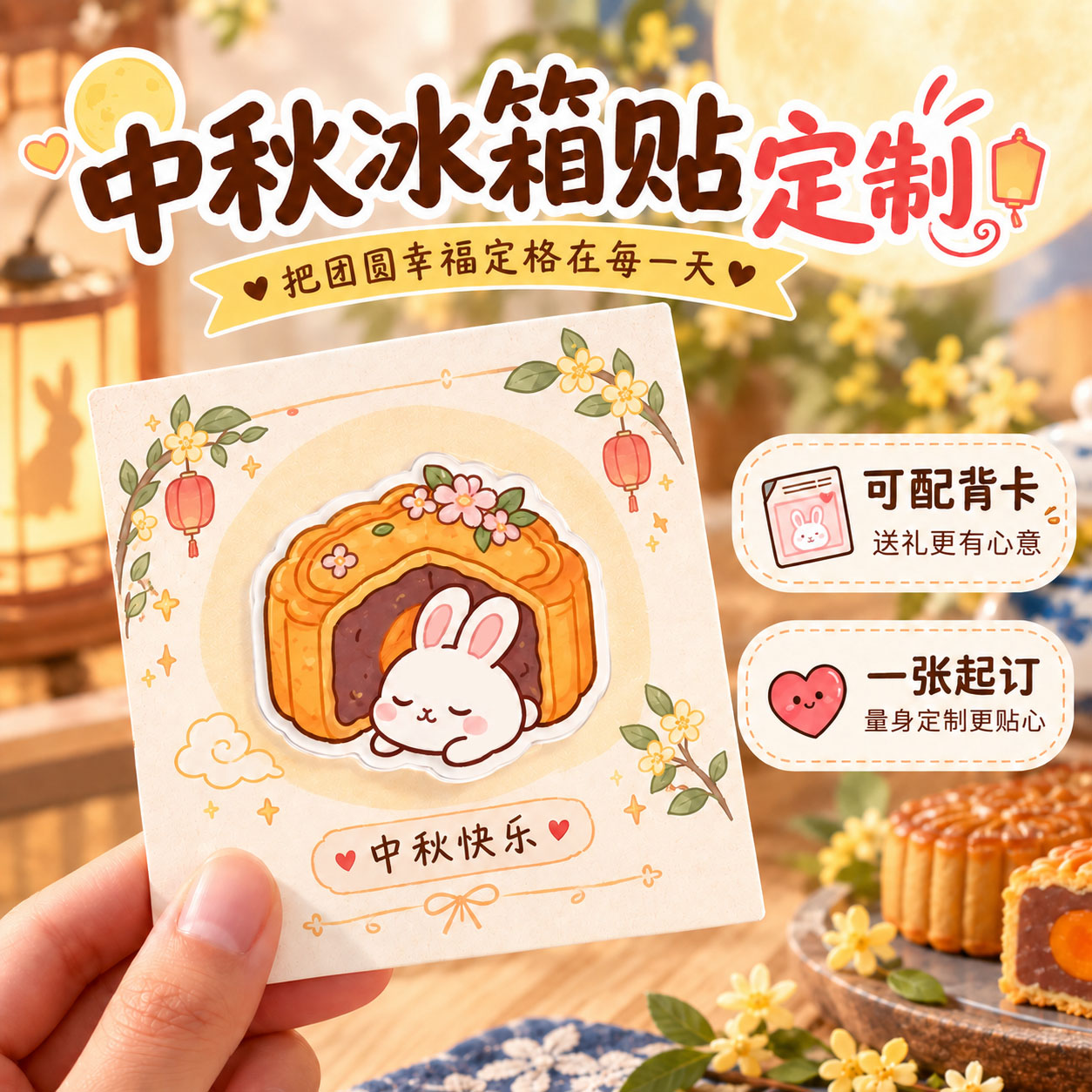 中秋冰箱贴来图定制创意月饼diy纪念品伴手礼品个性周边礼物订做