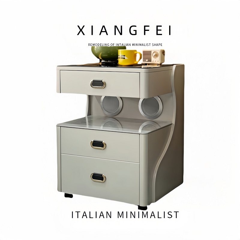 轻奢烤漆智能床头柜免安装家用卧室岩板简约现代多功能收纳保险柜