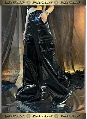 MIKAYLA米凯拉 原创设计小众宽松工装镜面感阔腿皮裤休闲百搭