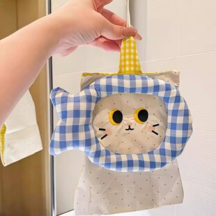 卡通小猫抽纸盒客厅卫生间可爱悬挂纸巾袋通用纸巾收纳袋创意挂袋