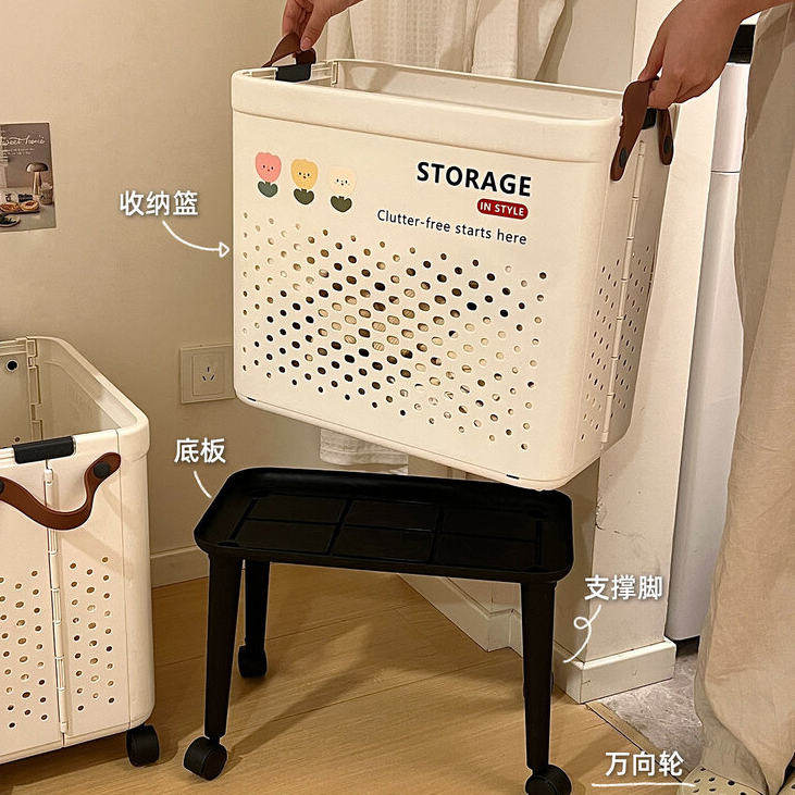 家用可移动带轮脏衣篓ins风浴室脏衣服收纳推车大容量污衣收纳筐