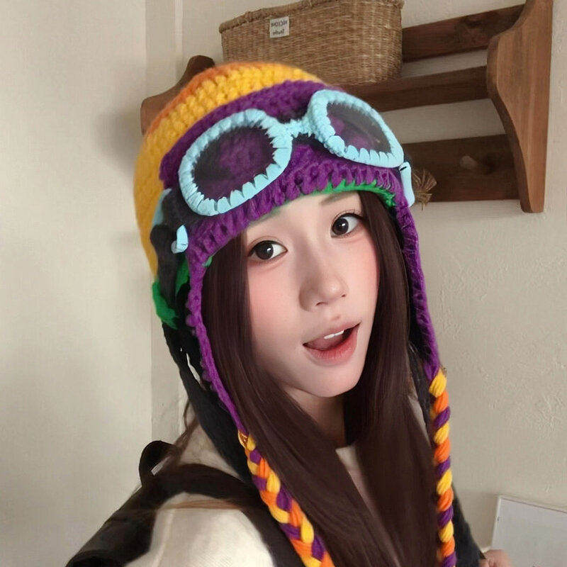 秋冬女飞行员雷锋帽加厚针织护耳帽户外骑行滑雪保暖帽防寒帽子