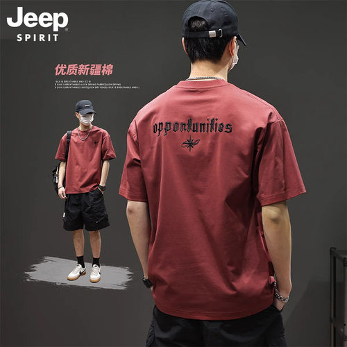 JEEP男士夏季美式刺绣宽松T恤