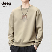 2025春秋季 新款 宽松休闲长袖 JEEP重磅加绒卫衣男士 上衣圆领打底衫