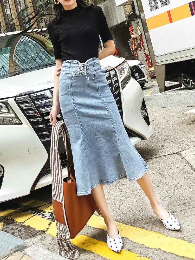2019春款高腰半身鱼尾牛仔裙女修身显瘦中长款一步包臀裙子|msdalam kategori Butik wanita / wanita, skirt - dari Buy2taobao.com untuk memberikan perkhidmatan ejen Taobao profesional membeli