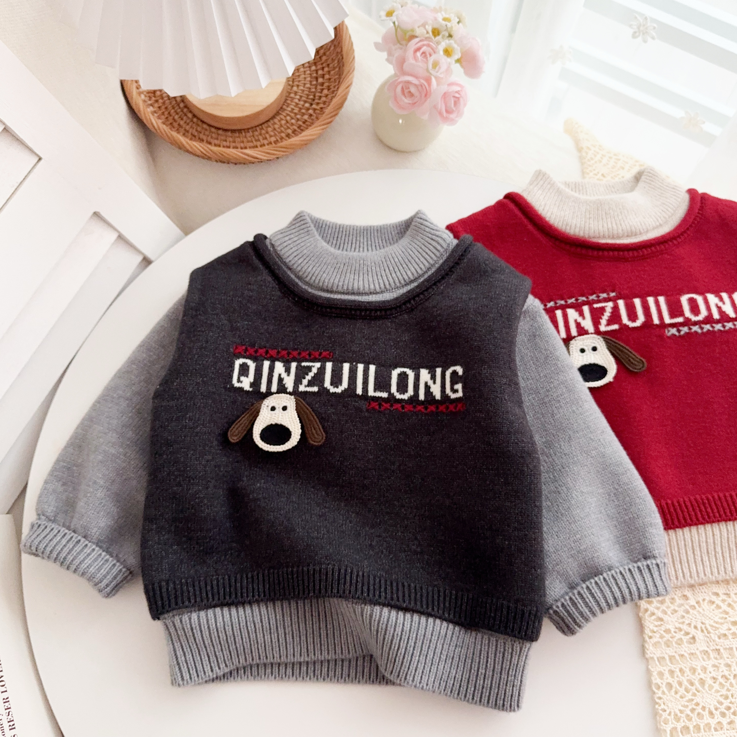 男童毛衣加绒加厚秋冬装打底衫