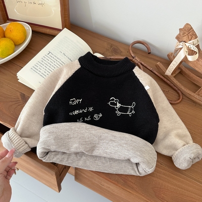 男童毛衣秋冬款加绒加厚打底衫潮